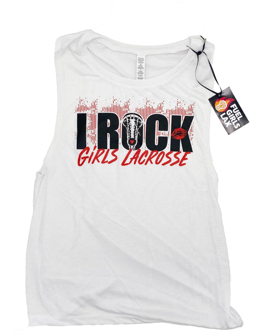 I Rock Girls Lacrosse Flowy Tank (White)