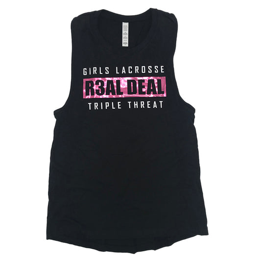 R3AL DEAL Triple Threat Jersey Tank (Black w/ Fuschia)