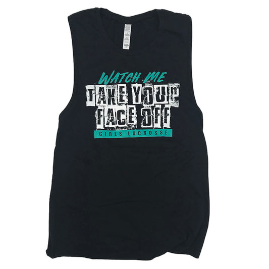 Watch Me Take Your Face Off Jersey Tank (Black w/Aqua)